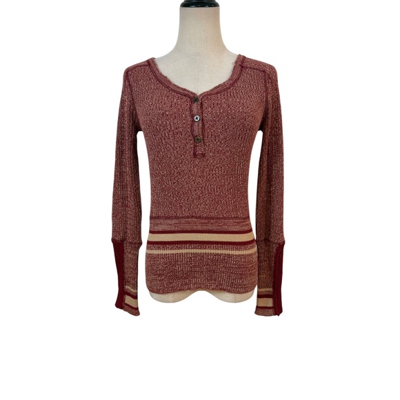 We The Free Tops - We The Free Henley Top Womens XS Burgundy Knit Thermal Striped Boho sock monkey